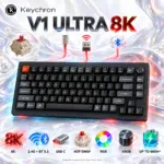 Keychron V1 Ultra 8K Black 75% Wireless Mechanical Keyboard with Red Switches, Programmable Knob, Hot-Swap, RGB, ZMK, Bluetooth 5.3, 2.4 GHz and USB-C