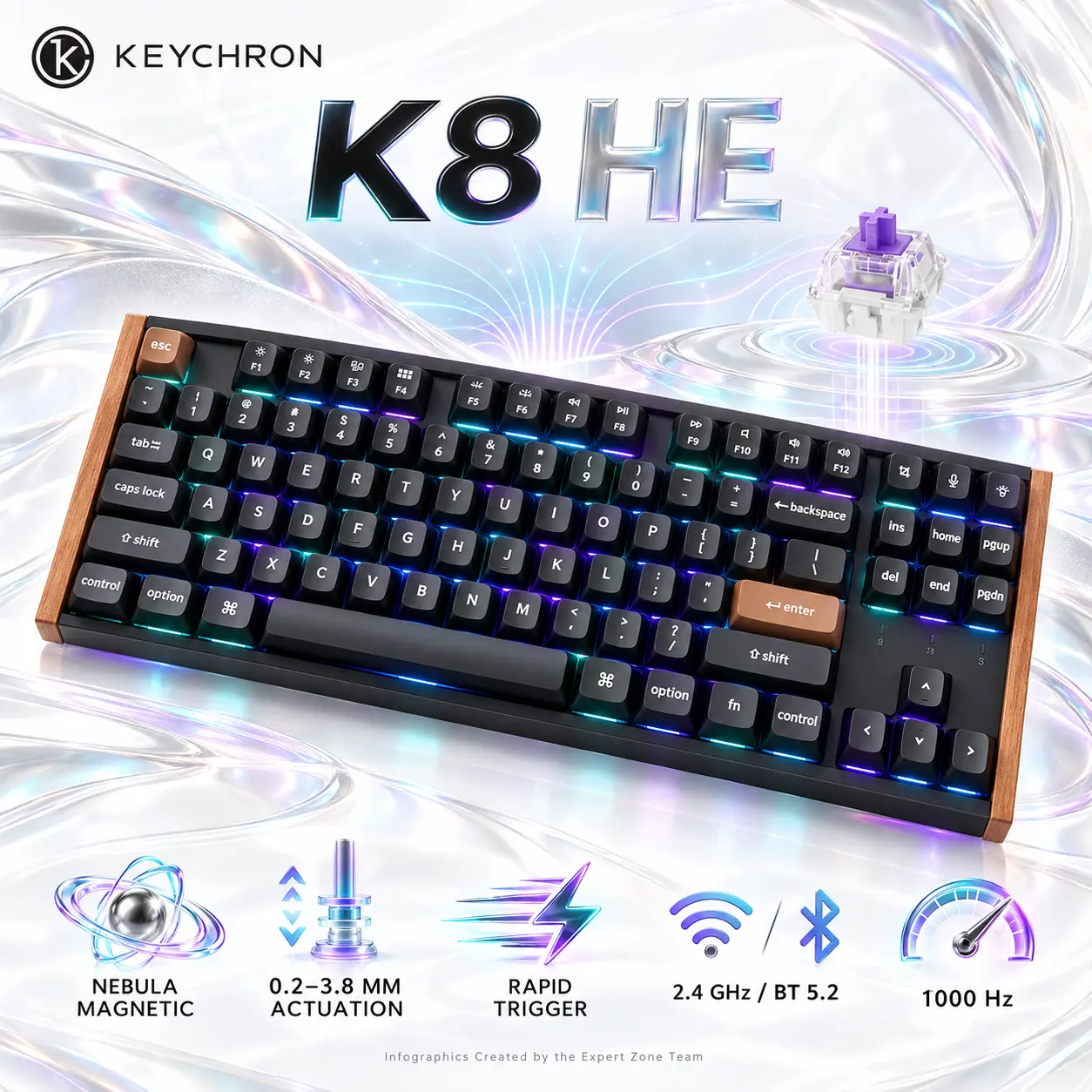 IMG_6aba202f1f0a9.webp Keychron K8 HE Black Special Edition 80% Wireless Magnetic Keyboard with Nebula Switches, Adjustable Actuation, Rapid Trigger, RGB, Hot-Swap, Bluetooth 5.2 & 2.4 GHz - Image 1