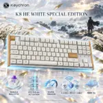 Keychron K8 HE White Special Edition Wireless Magnetic Keyboard with Nebula Switches, Adjustable 0.2–3.8 mm Actuation, Rapid Trigger, RGB, 2.4 GHz, Bluetooth 5.2, and USB-C