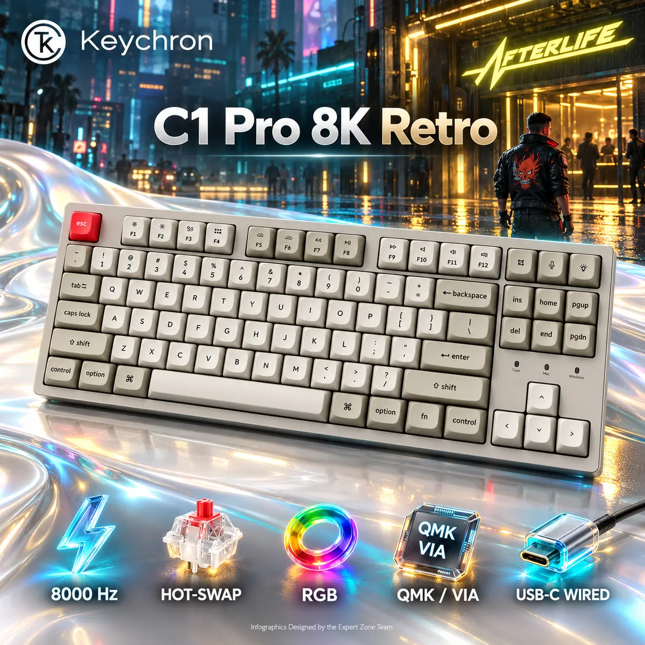IMG_6aba2897d9e72.webp Keychron C1 Pro 8K Retro Wired Mechanical Keyboard, 80% TKL, Hot-Swappable Red Switches, RGB Backlight, QMK/VIA, 8000 Hz Polling, OSA Double-Shot PBT Keycaps, Type-C for PC Gaming - Image 1