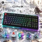 Keychron C3 Pro 8K Black Wired Mechanical Keyboard, 80% TKL ANSI, Super Red Hot-Swappable Switches, RGB, 8000 Hz Polling, QMK/VIA, Shine-Through PBT Keycaps, USB-C Gaming