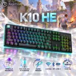 Keychron K10 HE Black Wireless Magnetic Keyboard, 100% Full-Size, Nebula Switches, Rapid Trigger, Adjustable Actuation, RGB, 2.4 GHz, Bluetooth, Wired, Aluminum Frame for Gaming PC