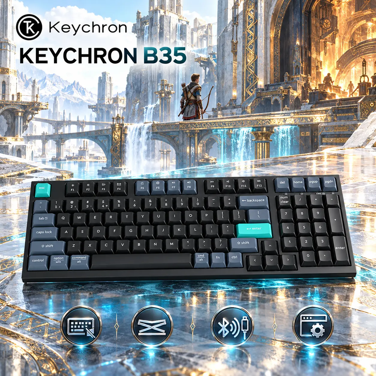 IMG_6aba416b7fab5.webp Keychron B35 Wireless Keyboard, 96% ANSI Layout, Silent Scissor Switches, Tri-Mode Connectivity, Deep Black - Image 1