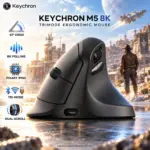 Keychron M5 8K Tri-Mode Wireless Ergonomic Mouse, Black, PixArt 3950, Clicky Switches (M5-A23)