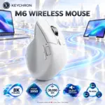 Keychron M6S-A24 White 8K Wireless Mouse with PixArt 3950 Sensor, 30,000 DPI, Silent Switches, Premium Metal Wheel and Tri-Mode Connectivity