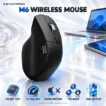Keychron M6S-A72 Black Wireless Mouse with PixArt 3311 Sensor, 1K Polling, Silent Switches, 12,000 DPI and 2.4 GHz, Bluetooth 5.3 or Wired USB