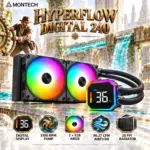 MONTECH HyperFlow Digital 240 White AIO CPU Cooler, Real-Time CPU/GPU Temperature Display, 3100 RPM Pump, 2 × E28 ARGB Fans, 20 FPI Radiator, Intel & AMD Compatible