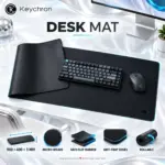 Keychron DM-1 Black Desk Mat, 900 × 400 × 3 mm, Soft Micro-Weave Surface, Anti-Slip Rubber Base, Anti-Fray Stitched Edges, Rollable Design