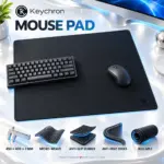 Keychron MM-1 Black Mouse Pad, 450 × 400 × 3 mm, Soft Micro-Weave Surface, Anti-Slip Rubber Base, Anti-Fray Stitched Edges, Rollable Design