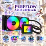 MONTECH PureFlow ARGB 360 Black AIO CPU Cooler, Integrated Triple-Fan ARGB, 3000 RPM Pump, Magnetic Pump Cover, 20 FPI Slim Radiator, HDB Fans, Intel & AMD Compatible