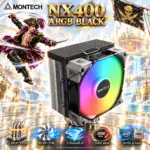 MONTECH NX400 ARGB Black Single-Tower CPU Cooler, 4 Heat Pipes, 120mm E28 ARGB PWM Fan, 85.09 CFM Airflow, 156mm Height, Intel LGA1851 & AMD AM5 Ready