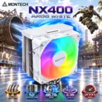 MONTECH NX400 ARGB White Single-Tower CPU Cooler, 4 Heat Pipes, 120mm E28 ARGB PWM Fan, 85.09 CFM Airflow, 156mm Height, Intel LGA1851 & AMD AM5 Ready