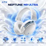 ATK Neptune N9 Ultra White-Blue Wireless Gaming Headset with 53 mm Drivers, 3D Spatial Sound, Quad-Mode Connectivity, 10 ms Low Latency, and Detachable Noise-Canceling Mic