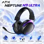 ATK Neptune N9 Ultra Black-Purple Wireless Gaming Headset with 53 mm Drivers, 3D Spatial Sound, Quad-Mode Connectivity, 10 ms Low Latency, and Detachable Mic