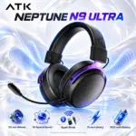 ATK Neptune N9 Ultra Black-Purple Wireless Gaming Headset with 53 mm Drivers, 3D Spatial Sound, Quad-Mode Connectivity, 10 ms Low Latency, and Detachable Mic