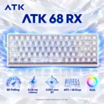 ATK 68 RX White 65% Hall Effect Keyboard with Wolf Magnetic Switches, 8K Polling, 0.08 ms Latency, 0.001 mm Rapid Trigger, RGB, and Detachable Aluminum Wrist Rest