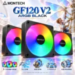 MONTECH GF120 V2 ARGB 3-in-1 Fan Pack, 3 × 120mm PWM Case Fans, 73.1 CFM Airflow, 1600 RPM, 1.71mmH₂O Static Pressure, HDB Bearings & 5V ARGB | Forward Flow ~BLACK