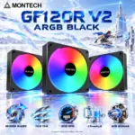 MONTECH GF120R V2 ARGB 120mm Reverse-Blade PWM Fan, 70.8 CFM Airflow, 1600 RPM, 1.5mmH₂O Static Pressure, Full-Surface ARGB & Hydraulic Dynamic Bearing | WHITE