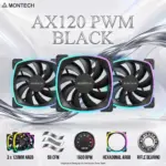 MONTECH AX120 PWM 3-in-1 ARGB Fan Pack, 3 × 120mm Fans, 59 CFM Airflow, 1600 RPM, Hexagonal RGB Lighting, Nine-Blade Design, Rifle Bearings & PWM Control | WHITE