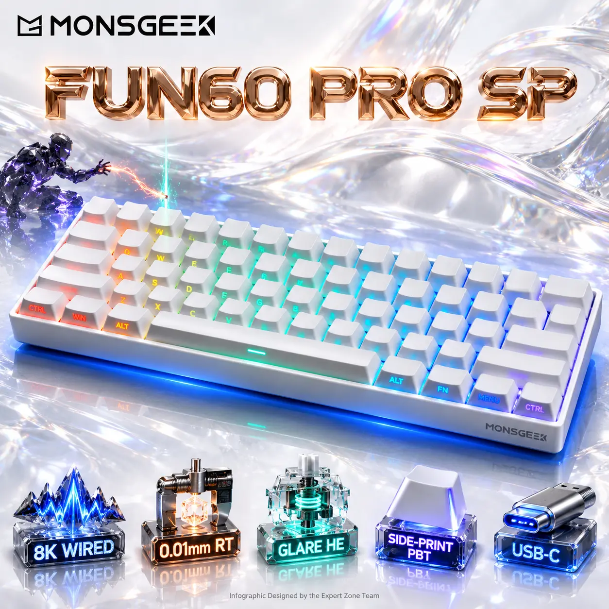 IMG_6abcfb4d02bc9.webp MonsGeek FUN60 Pro SP White 60% Wired Hall Effect Gaming Keyboard, Akko Glare Magnetic Switches, Side-Printed Shine-Through PBT, 8K Polling & 0.01mm Rapid Trigger - Image 1