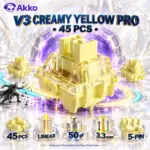 Akko V3 Creamy Yellow Pro 45-Piece Linear Mechanical Switch Pack, 5-Pin Dustproof Stem for Mechanical Gaming Keyboard, 50gf Operating Force, 3.3mm Travel & Lubricated Rails