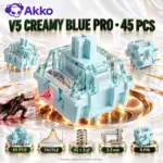 Akko V5 Creamy Blue Pro 45-Piece Tactile Mechanical Switches, 45 ± 5 gf Operating Force, 55 ± 5 gf Tactile Force, 3.3 mm Travel, 5-Pin, Lubed & LED Diffuser