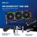 PNY GeForce RTX 5080 OC 16GB GDDR7 ARGB Overclocked GPU With Triple Fan Cooling, DLSS 4, Ray Tracing, PCIe 5.0, 10,752 CUDA, 2775 MHz Boost, DisplayPort 2.1, 4K 480Hz Or 8K 165Hz Output | 1 YEAR WARRANTY - Image 2