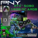 PNY GeForce RTX 5080 OC 16GB GDDR7 ARGB Overclocked GPU With Triple Fan Cooling, DLSS 4, Ray Tracing, PCIe 5.0, 10,752 CUDA, 2775 MHz Boost, DisplayPort 2.1, 4K 480Hz Or 8K 165Hz Output | 1 YEAR WARRANTY