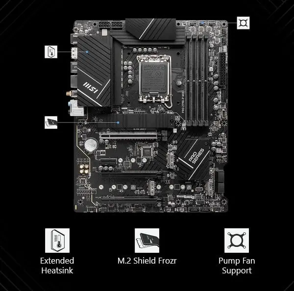 MSI PRO Z790-P WiFi ProSeries Motherboard (Supports 12th/13th Gen Intel Processors, LGA 1700, DDR5, PCIe 5.0, M.2, 2.5Gbps LAN, USB 3.2 Gen2, Wi-Fi 6E, ATX) | REFURBISHED - Image 2