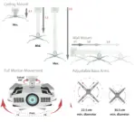 NCTS CM5080 Universal Projector Mount – Full-Motion 360° Swivel, ±15° Pitch, ±8° Roll, Telescopic Steel Construction, Adjustable Arms, Ceiling & Wall Compatible - Image 3