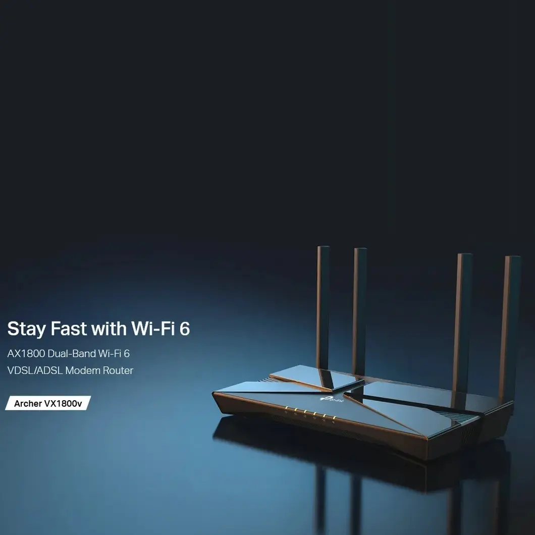 222G.webp TP-Link Archer VX1800v AX1800 Dual-Band Wi-Fi 6 VDSL/ADSL Modem Router – Super VDSL 350Mbps, MU-MIMO, OFDMA, EasyMesh, VoIP, Gigabit LAN, Tether App Management - Image 1