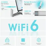 TP-Link Archer TX50UH AX3000 WiFi 6 High Gain USB Adapter, Dual Band 2402 Mbps 5GHz + 574 Mbps 2.4GHz, USB 3.0, MU-MIMO, OFDMA, WPA3