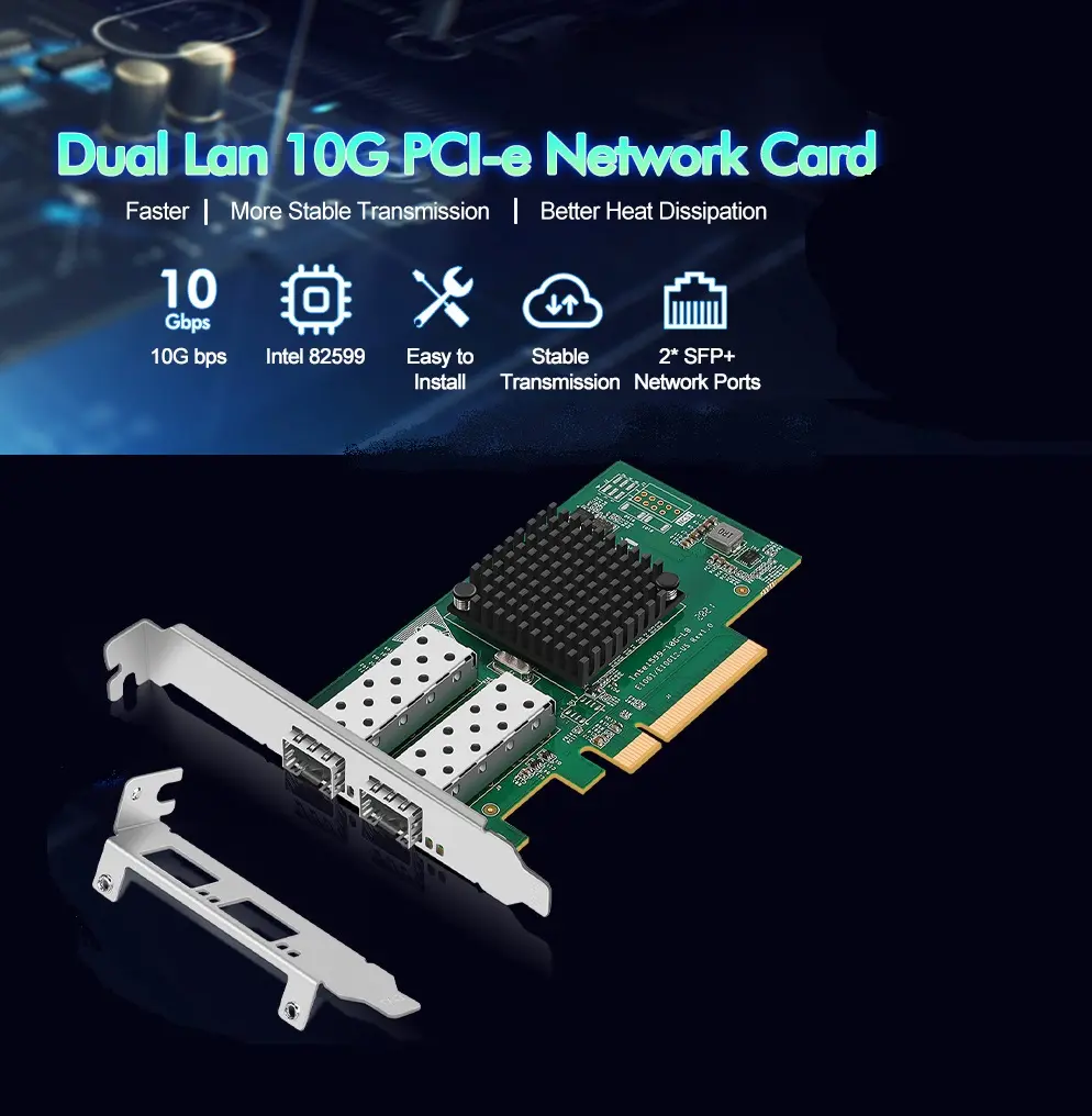 64348ede-27a2-4c68-bdb1-4d5ed53674d9.__CR001464600_PT0_SX1464_V1___.webp 10Gb Dual LAN SFP PCI-e Network Card, Intel 82599(X520-DA2) Controller, 10Gbps Ethernet Adapter, 2 x 10Gbe SFP Port, 10G NIC Card, Support Windows/Windows Server/Linux/VMware - Image 1