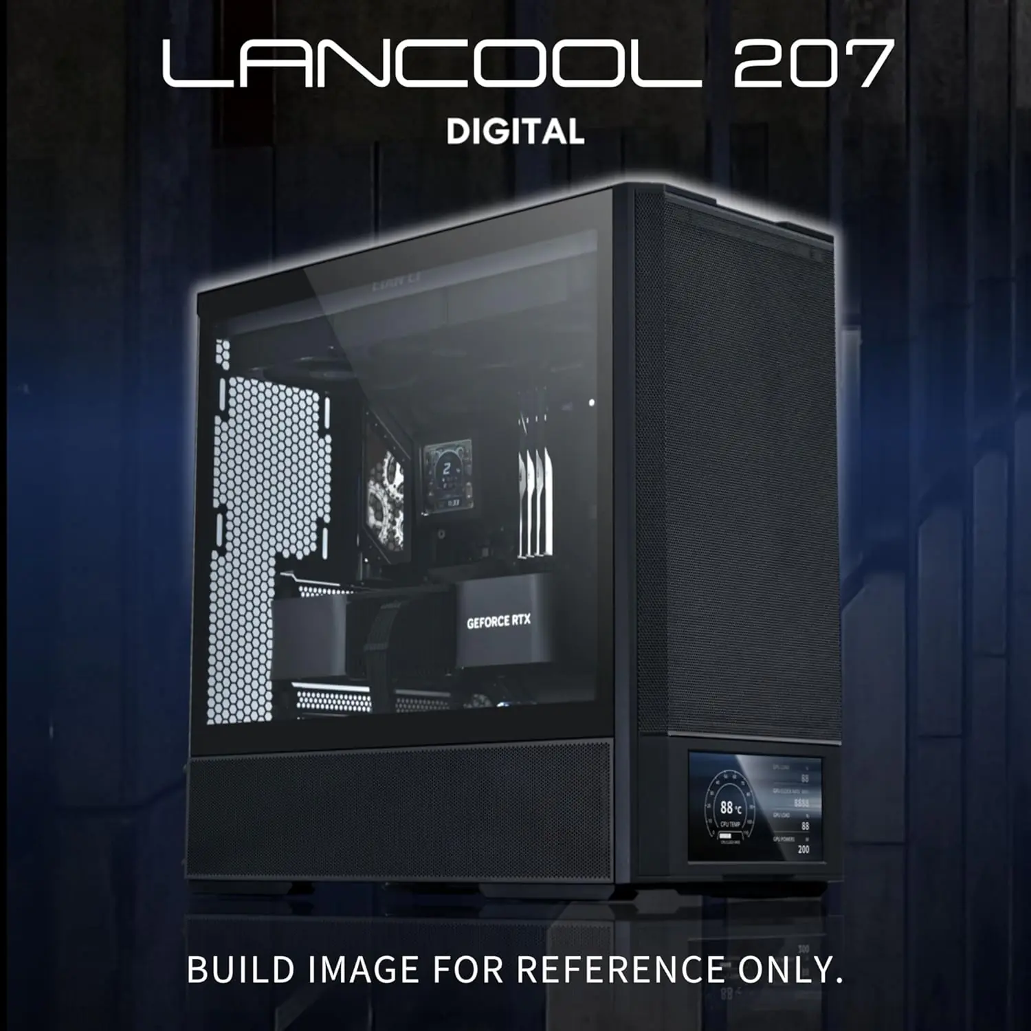 81yjHnFk9DL._AC_SL1500_-1.webp LIAN LI LANCOOL 207 Digital Black ATX/M-ATX Case, 6″ LCD Display, 4 PWM Fans, Mesh Panels, 360mm Radiator Support, GPU Anti-Sag Bracket, Front PSU Design - Image 1