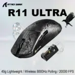 ATTACK SHARK R11 ULTRA Carbon Fiber Wireless Gaming Mouse With 49g Superlight Design, PAW3950MAX Sensor, Nordic 52840 MCU, 8000Hz Polling Rate, And Tri-Mode Connectivity | Forged Black