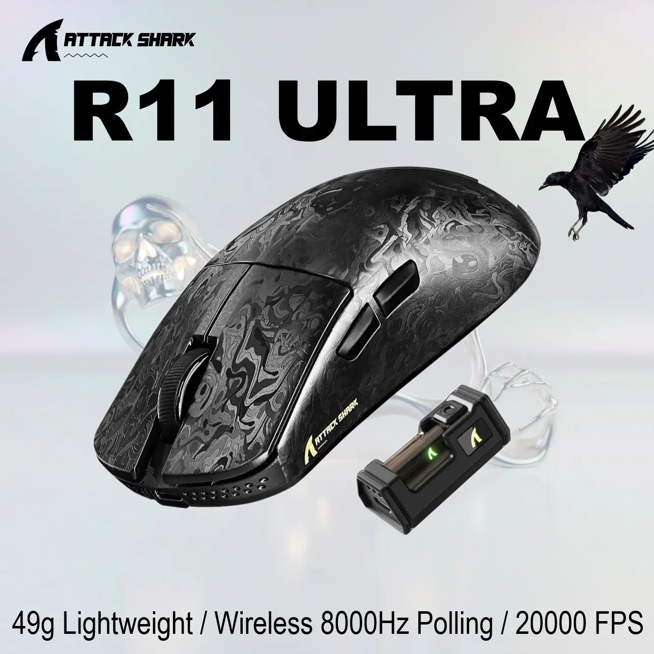 ATTACK-SHARK-R11-ULTRA-Carbon-Fiber-Wireless-8K-PAW3950MAX-Gaming-Mouse-Forged-Black.webp ATTACK SHARK R11 ULTRA Carbon Fiber Wireless Gaming Mouse With 49g Superlight Design, PAW3950MAX Sensor, Nordic 52840 MCU, 8000Hz Polling Rate, And Tri-Mode Connectivity | Forged Black - Image 1
