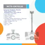 NCTS CM-70120 Universal Projector Mount: Adjustable Wall or Ceiling Bracket with Extendable Arms, Tilt Function, and Heavy-Duty Construction for DLP/LCD Projectors (70cm-120cm) - Ideal for Home and Office Use
