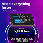 Crucial 16GB RAM DDR5 5600MHz (Down-clocking to 5200MHz or 4800Mhz) Laptop Memory, SODIMM 262-Pin, Compatible with Intel Core and AMD Ryzen Processors |  CT16G56C46S5
