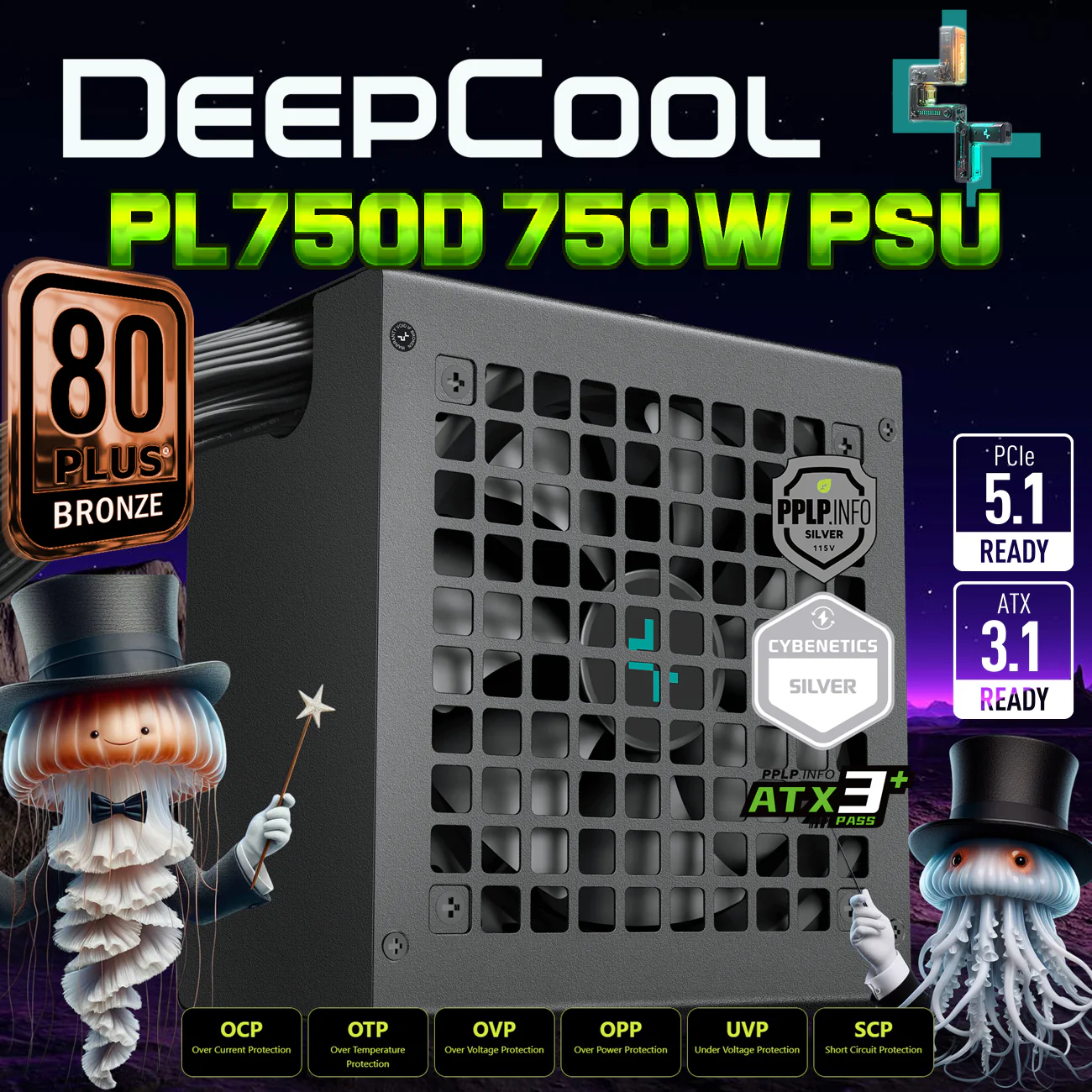 DeepCool-The-PL-D-updates-DeepCool-non-modular-PSUs-with-a-12V-2x6-cable-750W-1.webp DeepCool PL750D ATX3.1 750W Power Supply With 12V-2x6 PCIe 5.1 Cable, 80 PLUS Bronze Efficiency, Cybernetics Silver, 120mm Hydro Fan, Dual EPS, Full Protection , Non-Modular | BLACK - Image 1