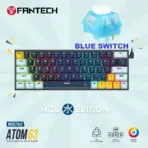 FANTECH ATOM63 MK874V2 MECHANICAL GAMING KEYBOARD - 60% , 63 Total keys – Double Injection Keycaps – 3 Pin Hot Swappable – Blue Switch – 17 RGB Modes – 26 Keys Rollover AntiGhosting | MIZU SERIES NAVY BLUE