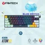 FANTECH ATOM63 MK874V2 MECHANICAL GAMING KEYBOARD - 60% , 63 Total keys – Double Injection Keycaps – 3 Pin Hot Swappable – Blue Switch – 17 RGB Modes – 26 Keys Rollover AntiGhosting | MIZU SERIES NAVY BLUE