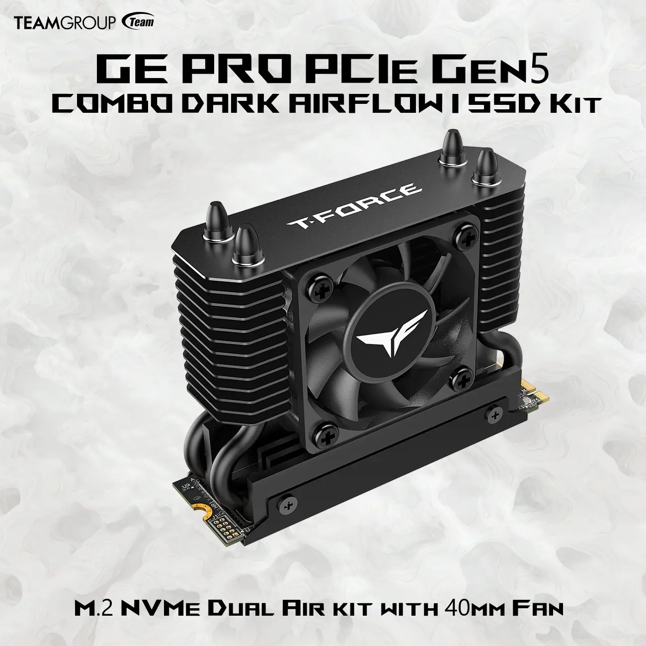 GE-PRO-PCIe-Gen5-4TB-.-COMBO-DARK-AIRFLOW-I-SSD-Kit-M.2-NVMe-Dual-Air-kit-with-40mm-Fan-.webp Team Group T-FORCE COMBO DARK SSD Kit : GE PRO M.2 2280 4TB PCIe Gen 5.0x4 with DRAM CACHE 14,000MB/s , NVMe 2.0 (SSD) Included with "AirFlow I" Heatsink , For Windows, macOS, and Linux | BLACK ~ TM8FG3004T0C133 - Image 1