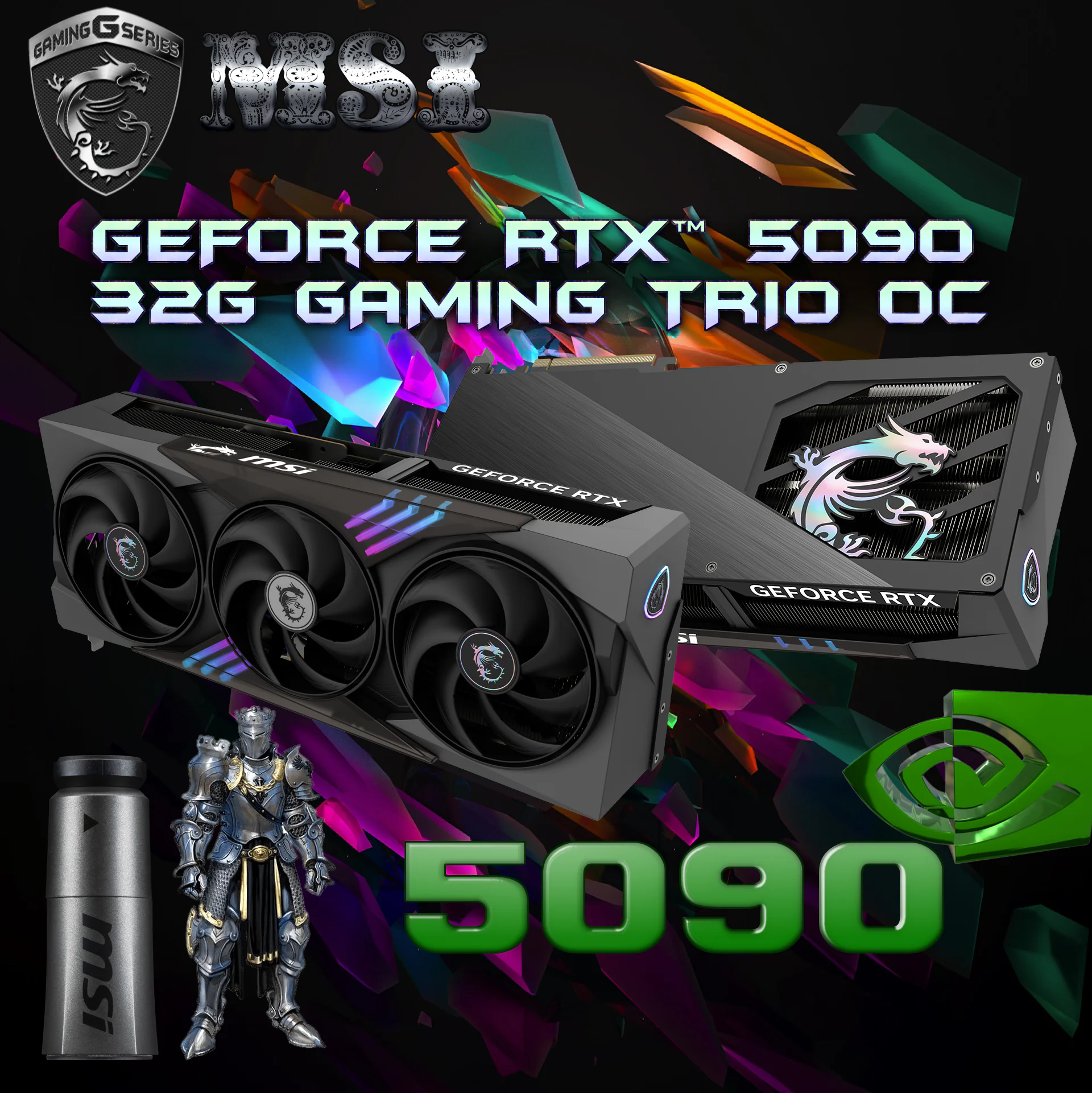 GeForce-RTX™-5090-32G-GAMING-TRIO-OC-2.webp MSI GeForce RTX 5090 32G GAMING TRIO OC Graphics Card – 512-bit 32GB GDDR7, 2497 MHz Extreme, NVIDIA Blackwell Architecture, DLSS 4, 28Gbps, TRI FROZR 4 Cooling, 575W, HDMI 2.1b, DisplayPort 2.1b, PCIe 5.0, 1000W PSU Required | BLACK | 1 YEAR WARRANTY - Image 1