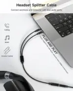 Headphone Splitter Mic Cable for Computer, 3.5mm Headphone Mic Stereo Y Splitter, Headset 3.5mm Female to 2 Dual Male Microphone Audio Jack Stereo Jack to Gaming Speaker PC Adapter - Image 2