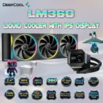 DeepCool LM360 360mm CPU Liquid Cooler with 2.4 Inch IPS Display, ARGB Triple Fans PWM, 6th Gen Pump Anti Leak, Intel LGA1700 AM5 AM4, Real-Time Monitoring | BLACK