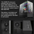 DeepCool CG380 3F Micro-ATX Panoramic Case, 3x ARGB Built-in Fans, Tempered Glass, USB-C Gen2, 360mm Radiator, 410mm GPU Clearance, Reverse Connector Support | BLACK  - Image 3