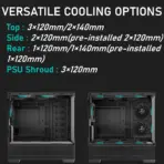 DeepCool CG380 3F Micro-ATX Panoramic Case, 3x ARGB Built-in Fans, Tempered Glass, USB-C Gen2, 360mm Radiator, 410mm GPU Clearance, Reverse Connector Support | BLACK  - Image 4