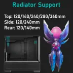 DeepCool CG380 3F Micro-ATX Panoramic Case, 3x ARGB Built-in Fans, Tempered Glass, USB-C Gen2, 360mm Radiator, 410mm GPU Clearance, Reverse Connector Support | BLACK  - Image 5