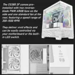 DeepCool CG380 3F DeepCool CG380 3F WH Micro-ATX Panoramic Case, 3x ARGB Built-in Fans, Tempered Glass, USB-C Gen2, 360mm Radiator, 410mm GPU Clearance, Reverse Connector Support | WHITE - Image 3