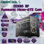DeepCool CG330 3F Panoramic Micro-ATX Case, Dual-Chamber Airflow, 3 ARGB Build-in Fans, 410mm GPU Support, 360mm Radiator Support, 46mm Cable Space, Tempered Glass, Compact High Airflow Design | BLACK